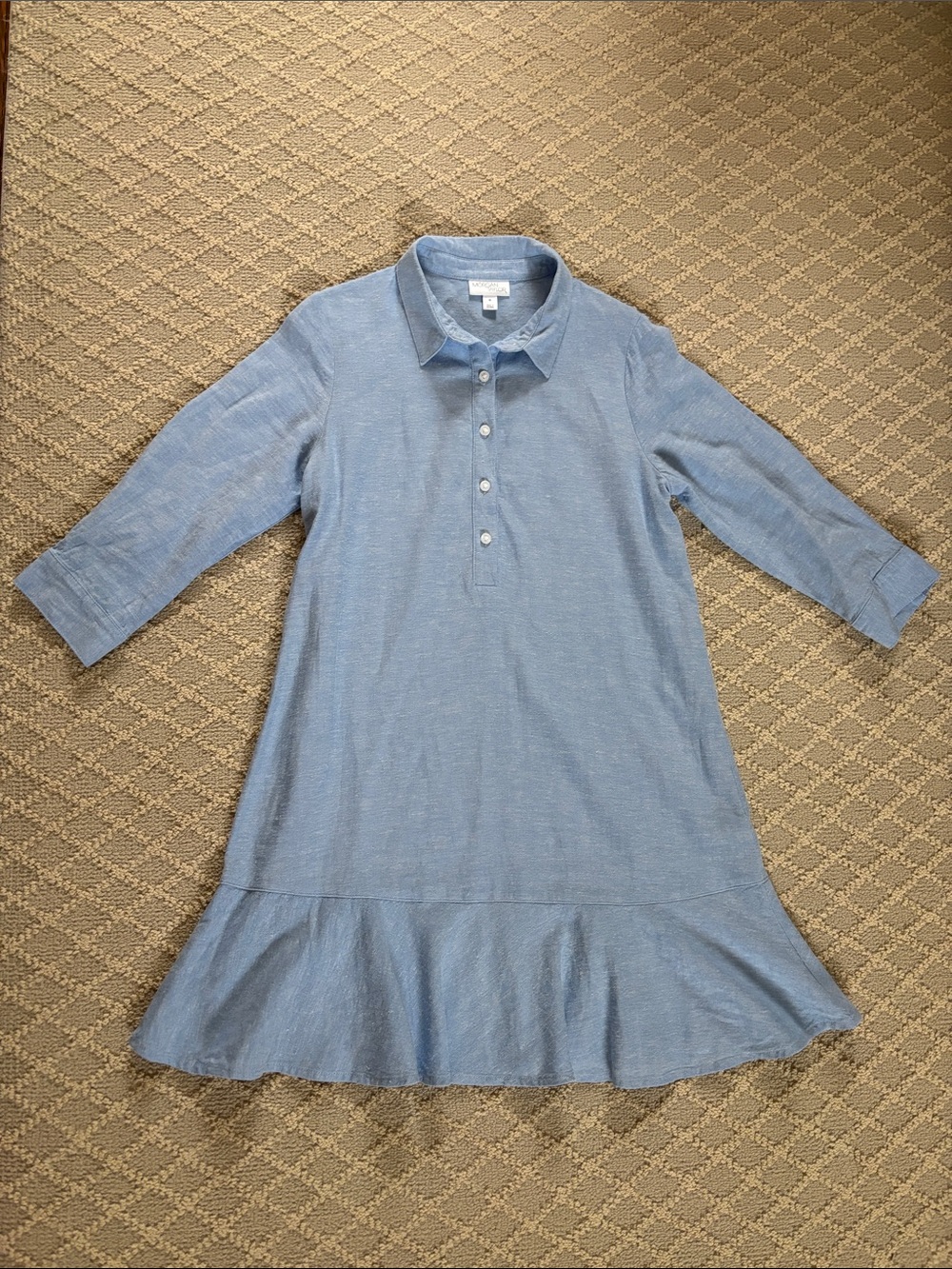 NWOT Morgan Taylor Light Blue Polo Ruffle-Hem Long Sleeve Dress